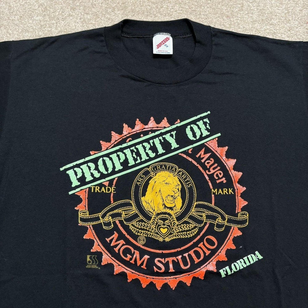 Vtg MGM Studios Florida Shirt Mens XL Black Metro Goldwyn Mayer Lion TV Film 80s